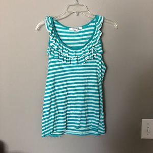 Forever 21 Medium Mint Green & White Ruffled Tank